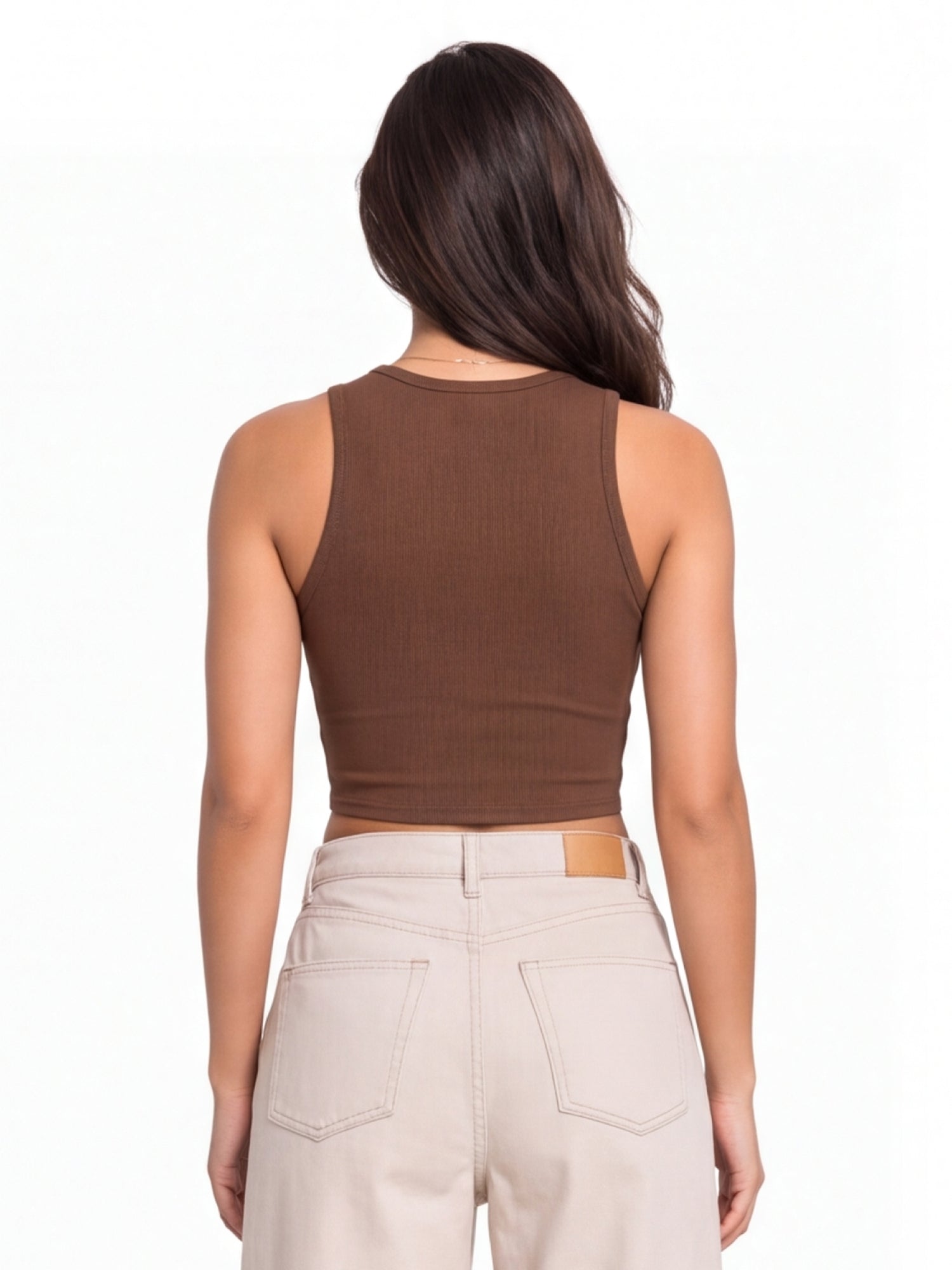 Ribbed Round Neck Crop Tank Top