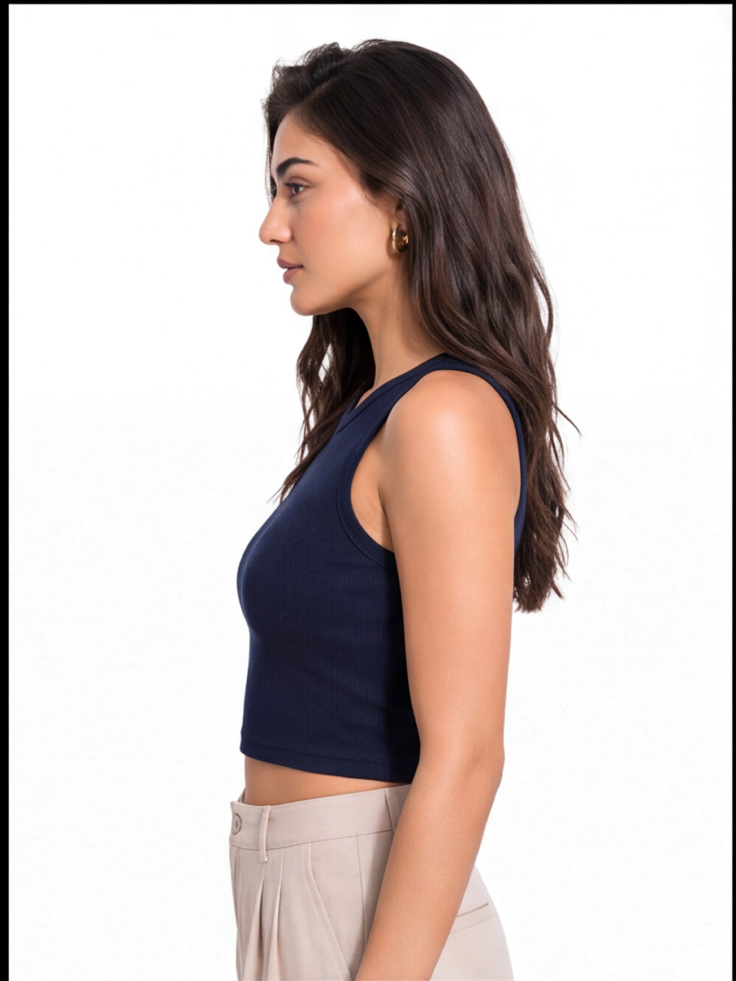 Ribbed Round Neck Crop Tank Top