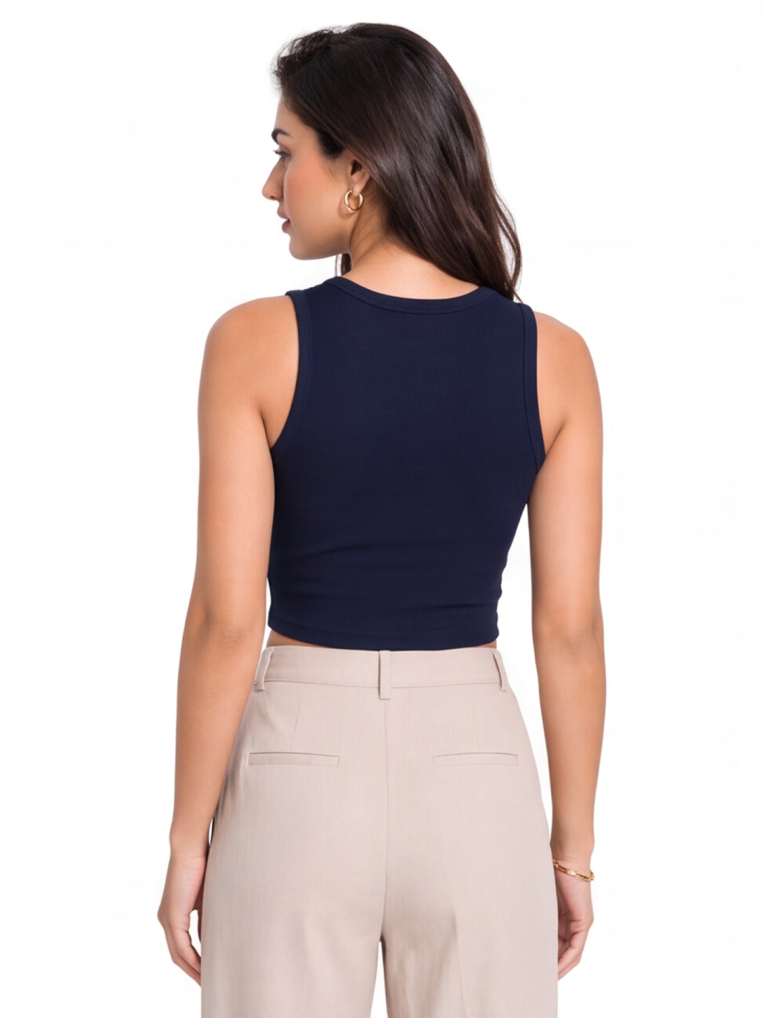 Ribbed Round Neck Crop Tank Top