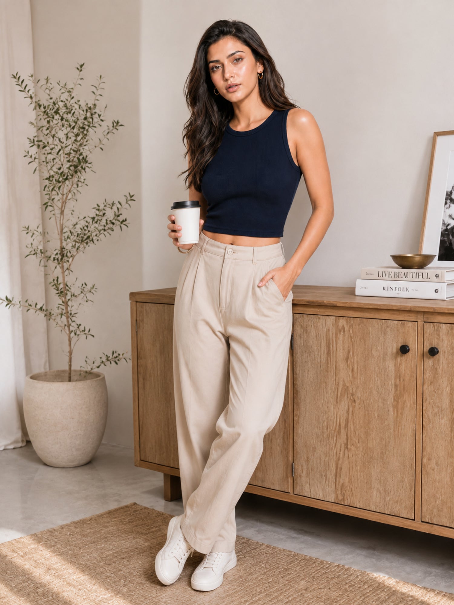 Ribbed Round Neck Crop Tank Top