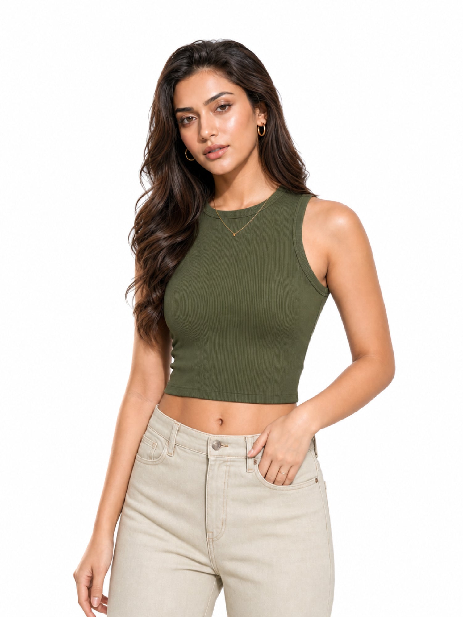 Ribbed Round Neck Crop Tank Top