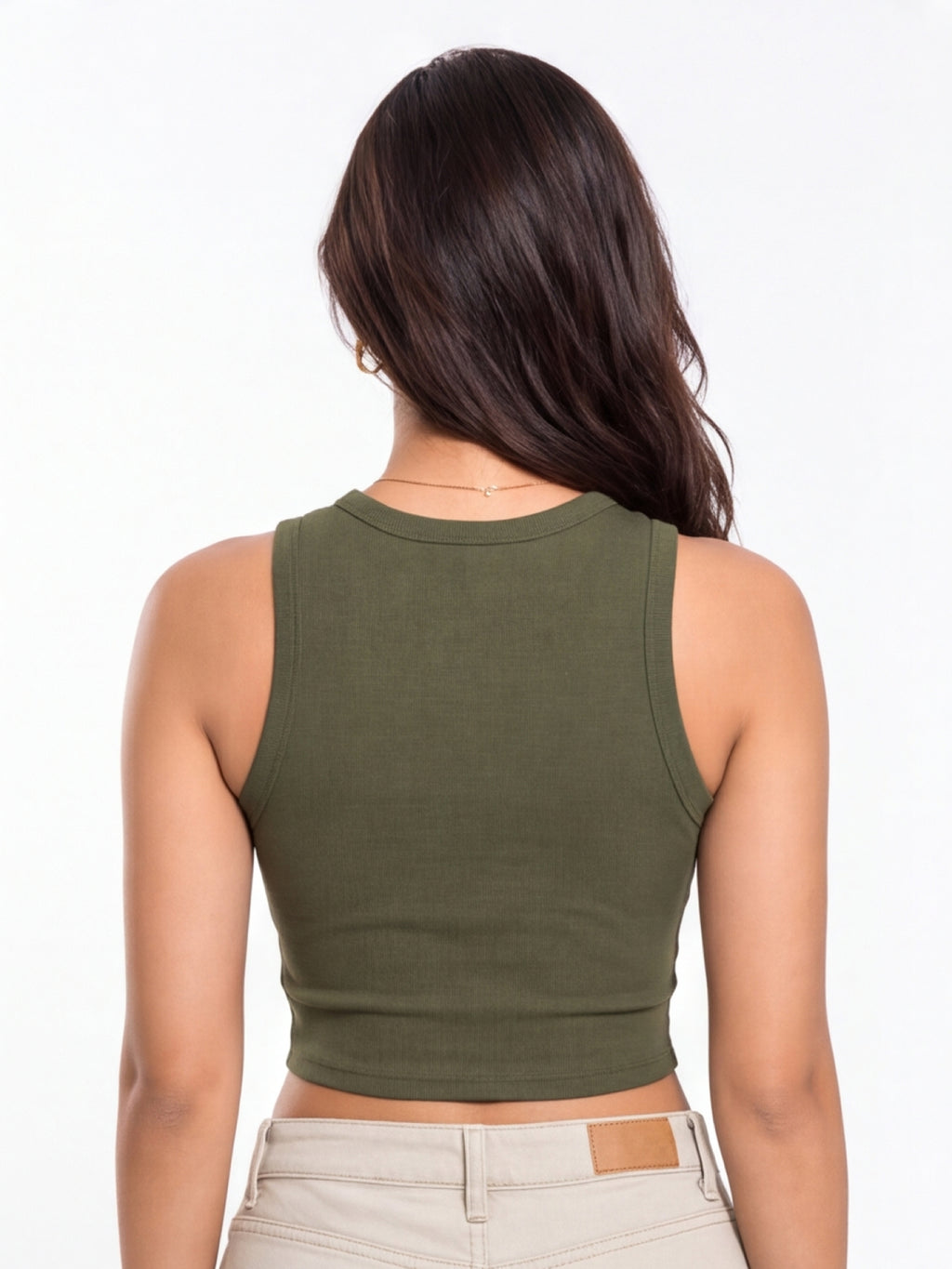 Ribbed Round Neck Crop Tank Top