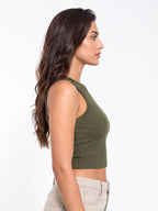 Ribbed Round Neck Crop Tank Top