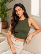 Ribbed Round Neck Crop Tank Top