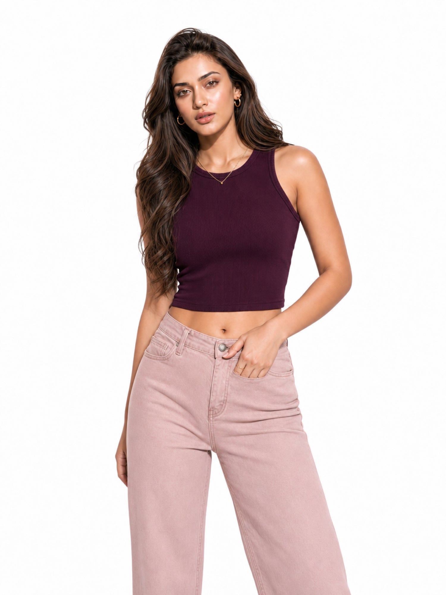 Ribbed Round Neck Crop Tank Top