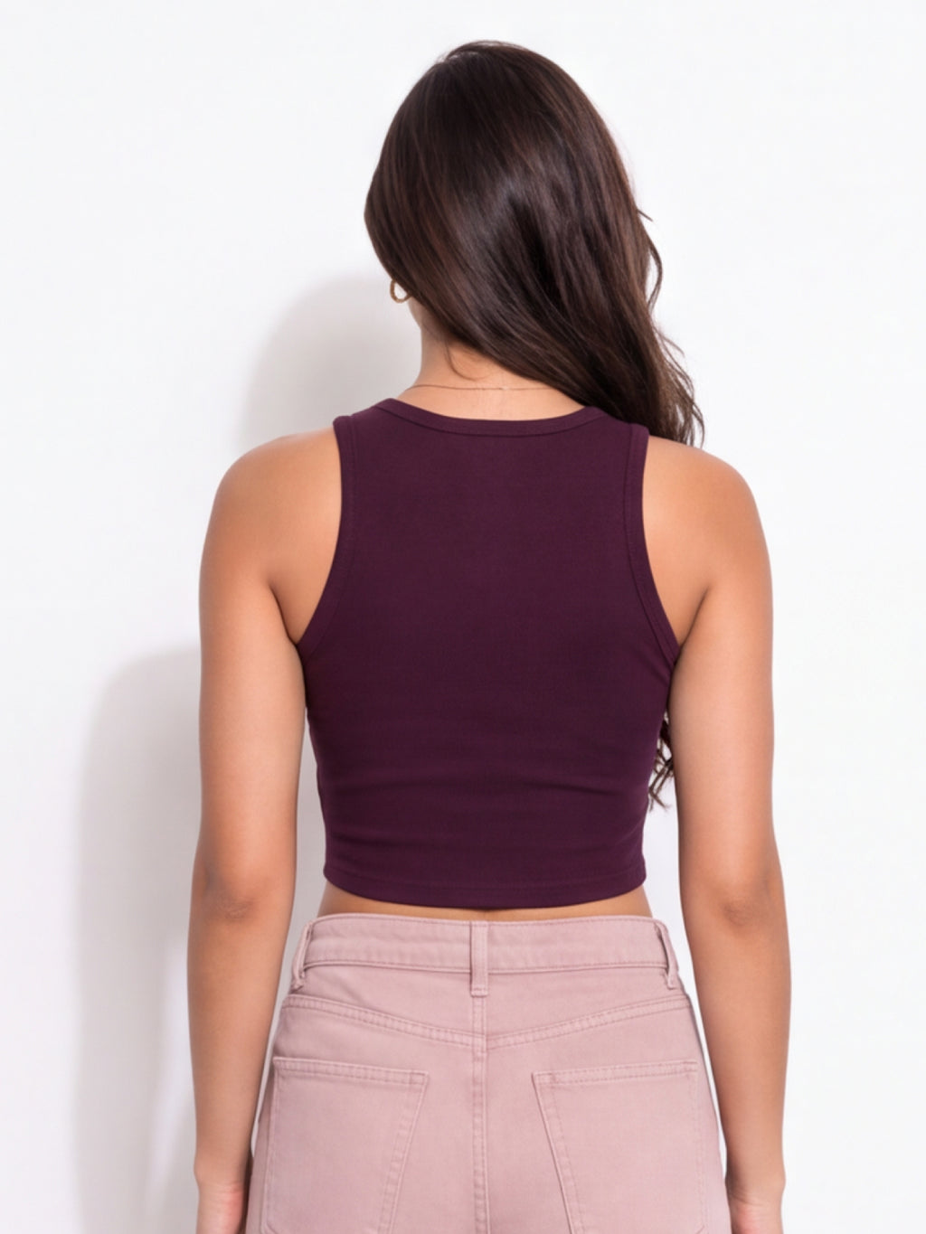 Ribbed Round Neck Crop Tank Top
