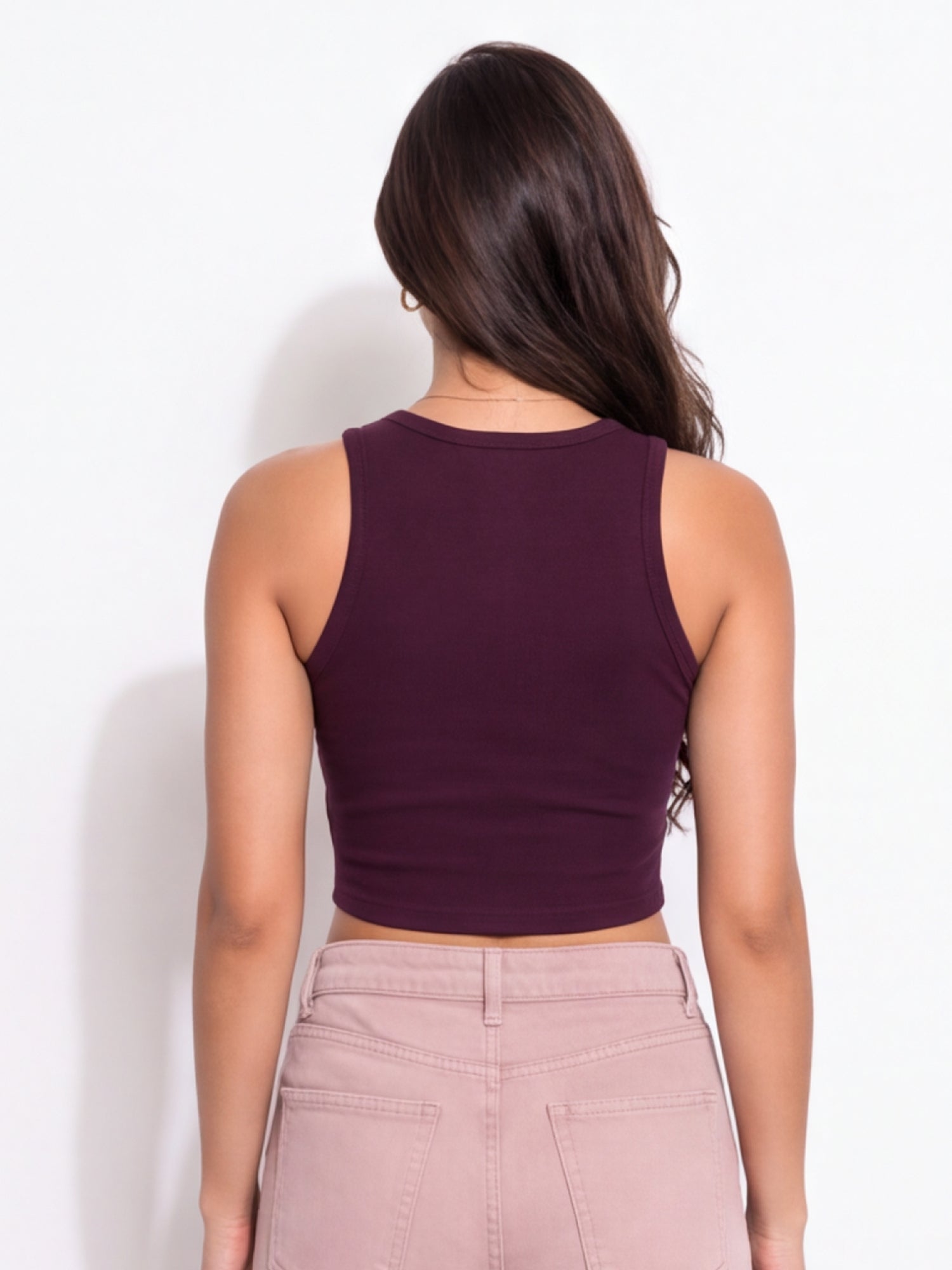 Ribbed Round Neck Crop Tank Top