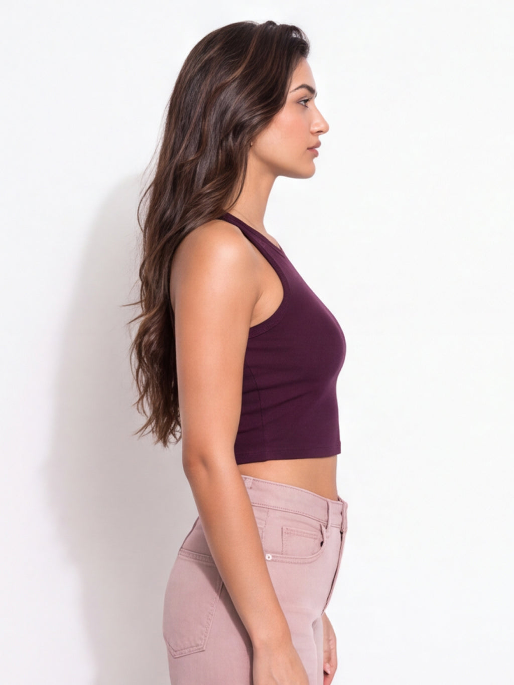 Ribbed Round Neck Crop Tank Top