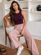 Ribbed Round Neck Crop Tank Top