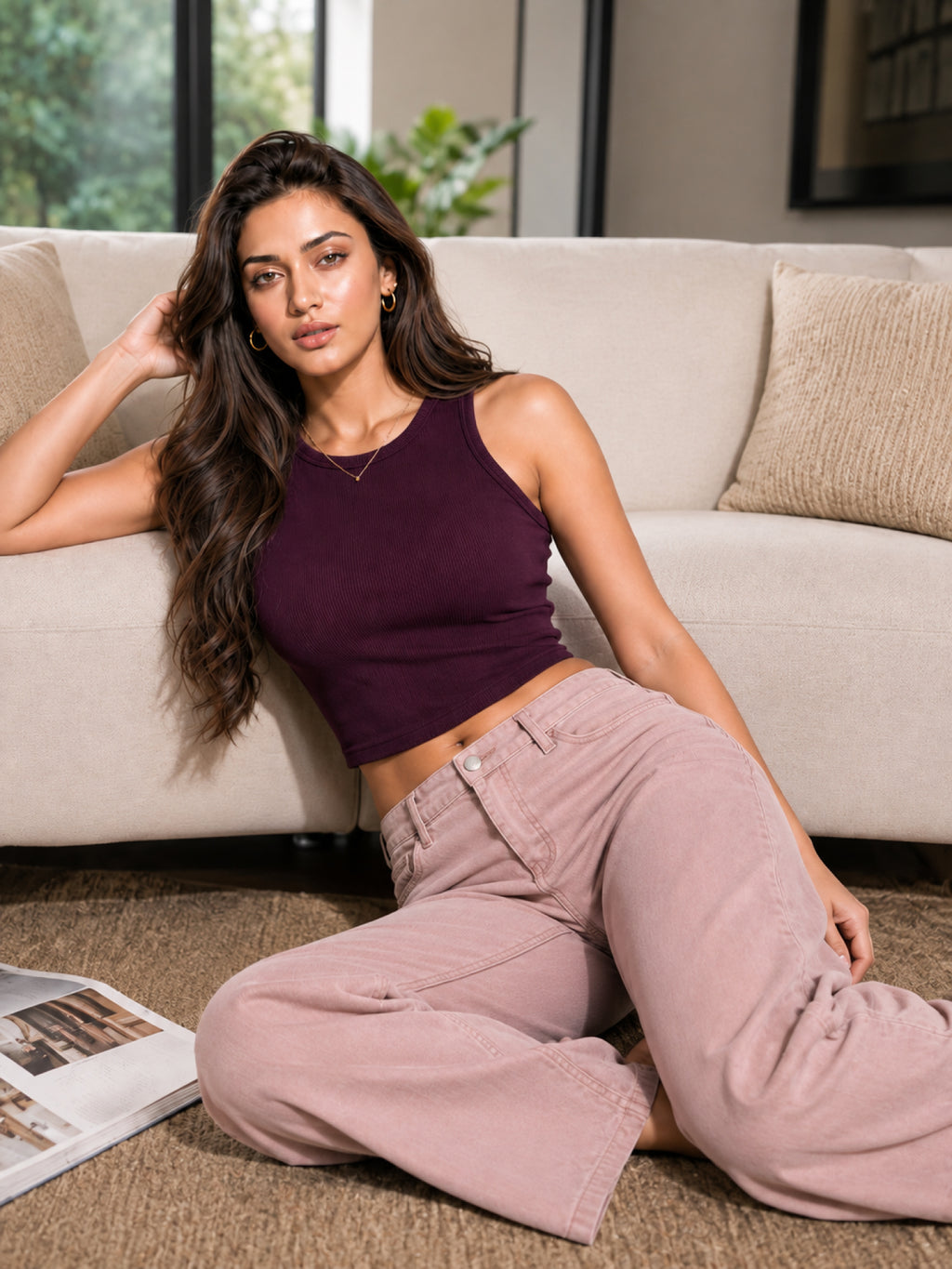 Ribbed Round Neck Crop Tank Top