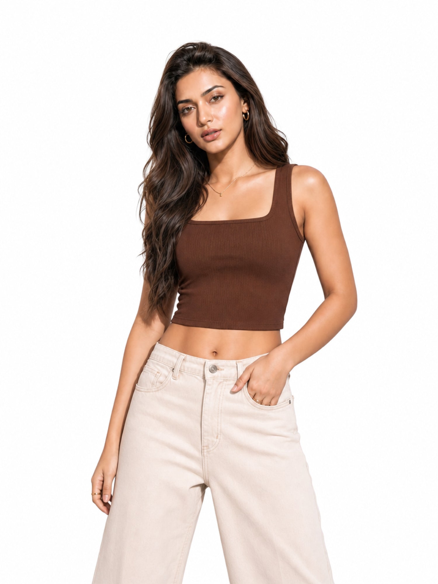 Ribbed Square Neck Crop Tank Top