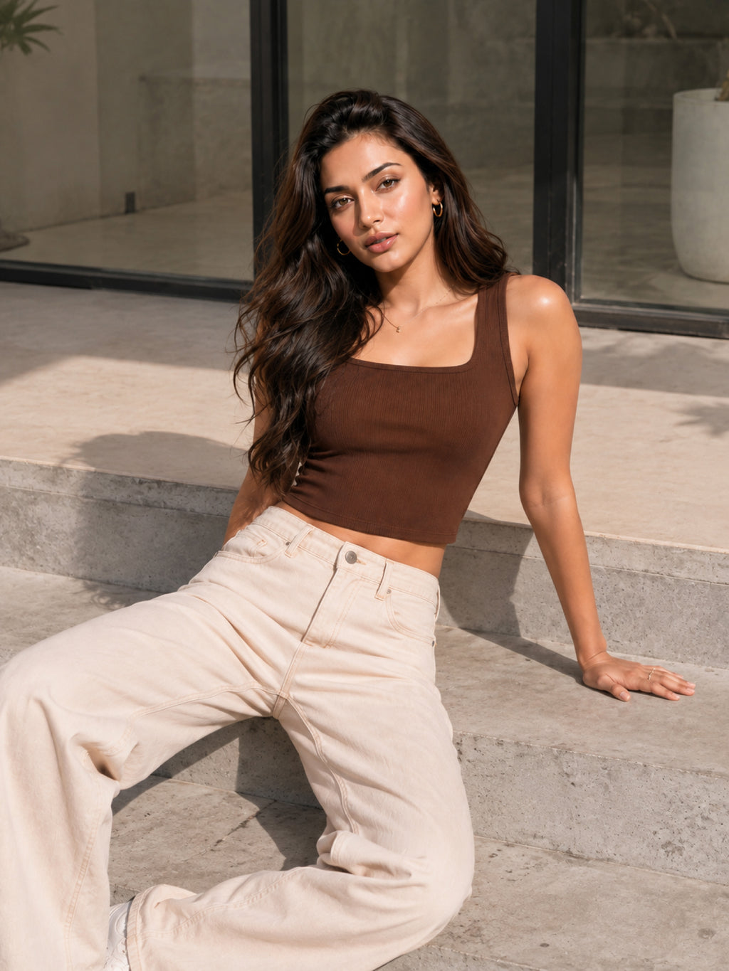 Ribbed Square Neck Crop Tank Top