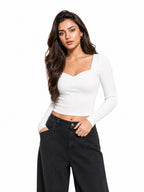 Ribbed Sweetheart Neck Full Sleeve Top