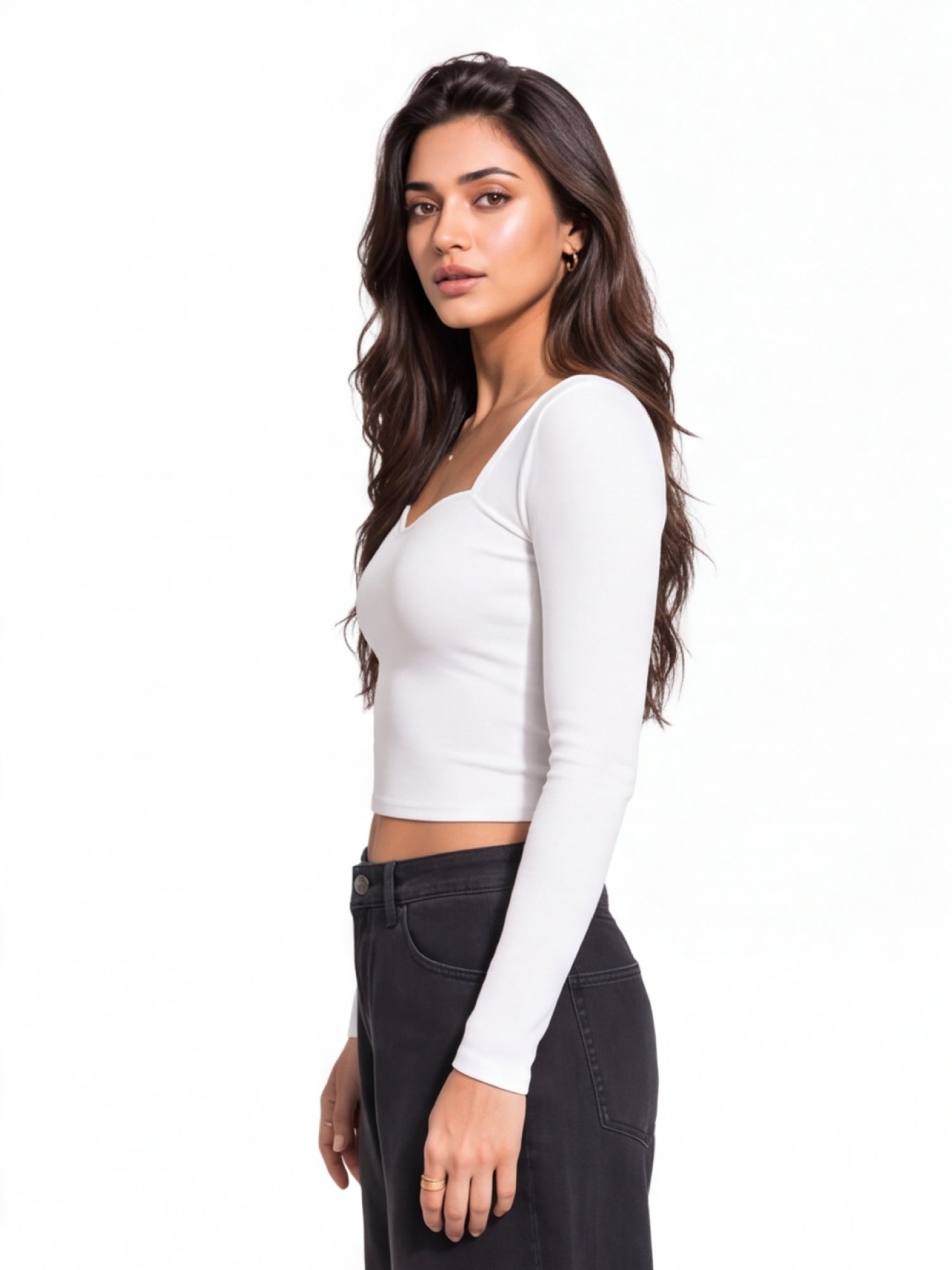 Ribbed Sweetheart Neck Full Sleeve Top