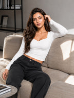 Ribbed Sweetheart Neck Full Sleeve Top