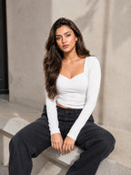 Ribbed Sweetheart Neck Full Sleeve Top