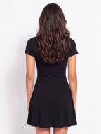 Ribbed Collar Fit & Flare Dress