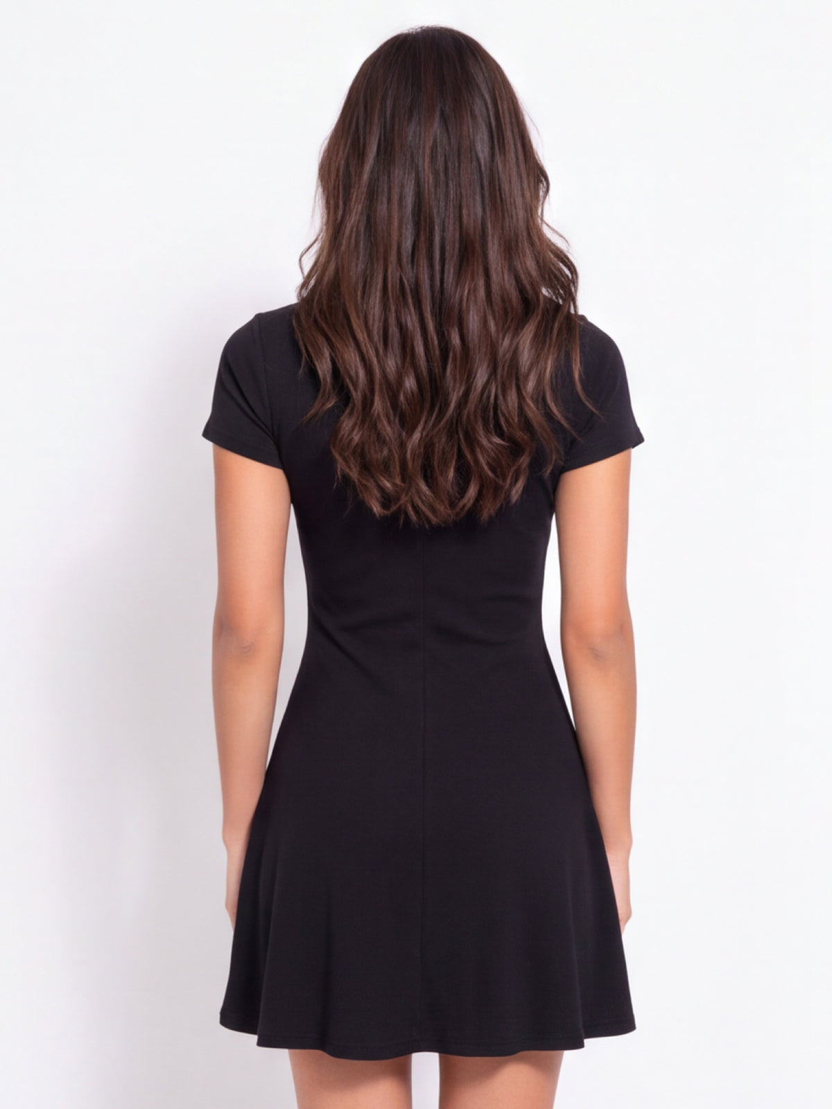 Ribbed Collar Fit & Flare Dress