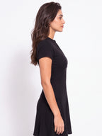 Ribbed Collar Fit & Flare Dress