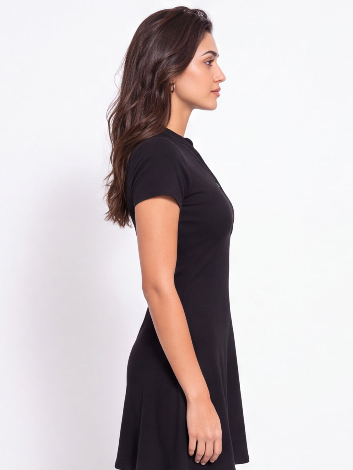 Ribbed Collar Fit & Flare Dress