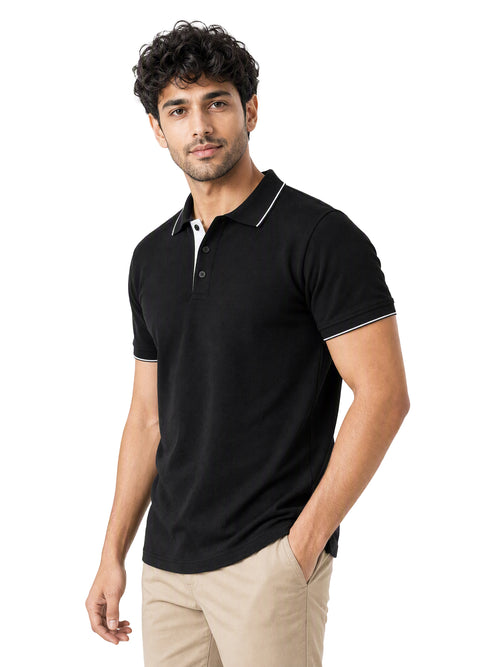 Men's 100% Cotton Ribbed Polo T-Shirt