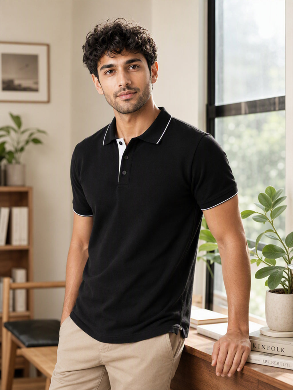 Men's 100% Cotton Ribbed Polo T-Shirt