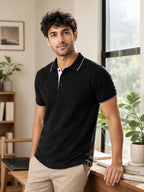 Men's 100% Cotton Ribbed Polo T-Shirt