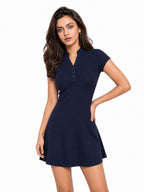 Ribbed Collar Fit & Flare Dress