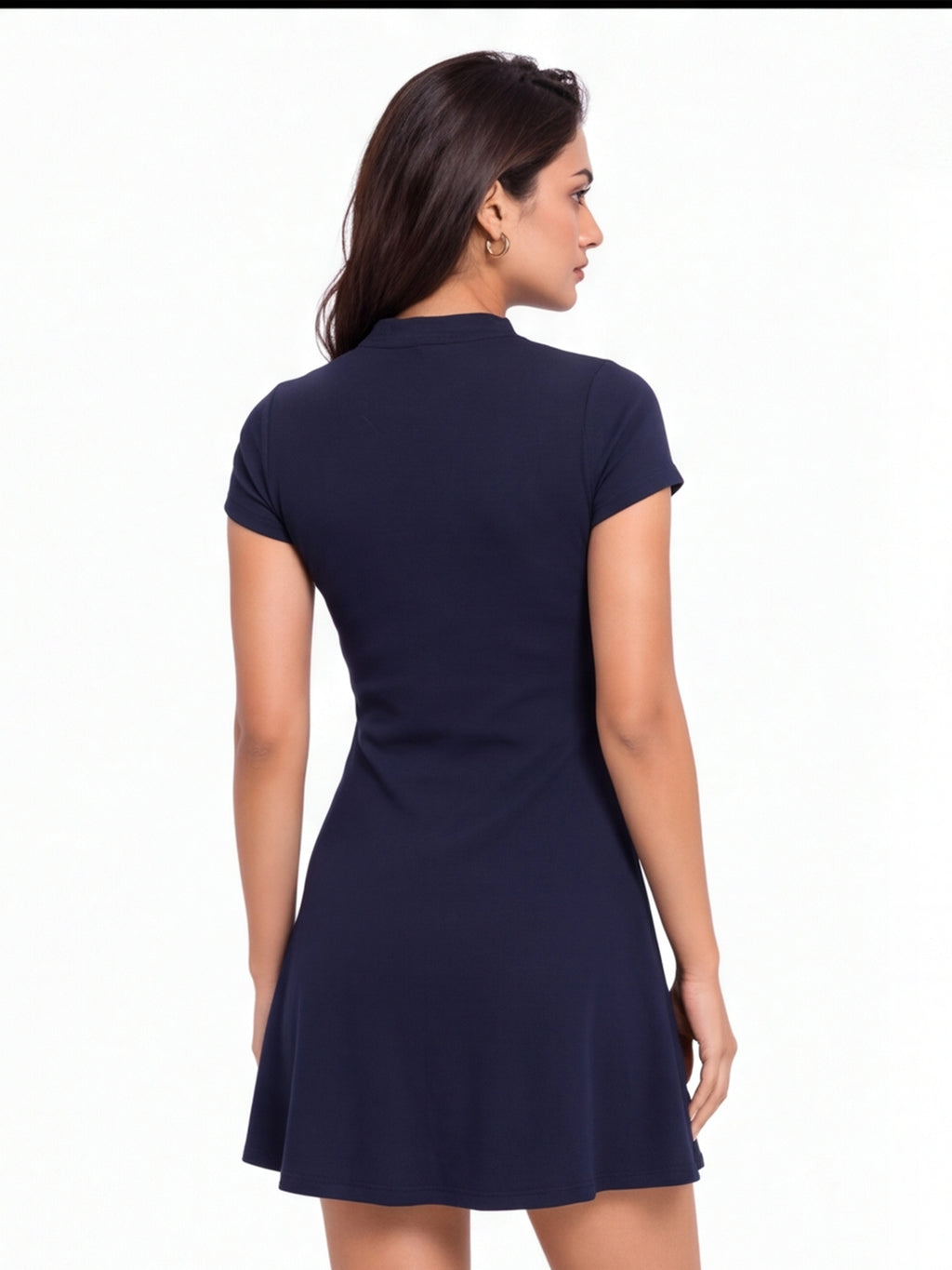 Ribbed Collar Fit & Flare Dress
