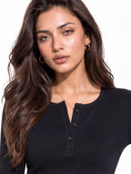 Ribbed Full Sleeve Front Button Dress