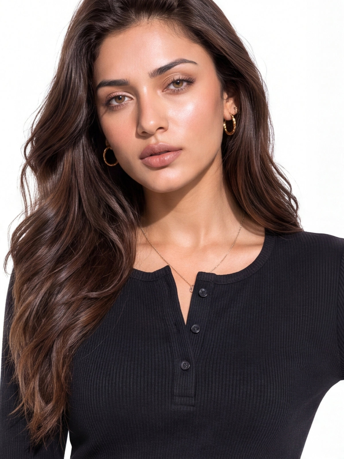 Ribbed Full Sleeve Front Button Dress