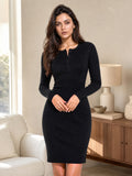 Ribbed Full Sleeve Front Button Dress