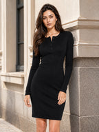 Ribbed Full Sleeve Front Button Dress