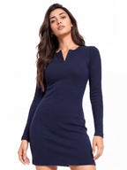 Ribbed Full Sleeve Front Button Dress