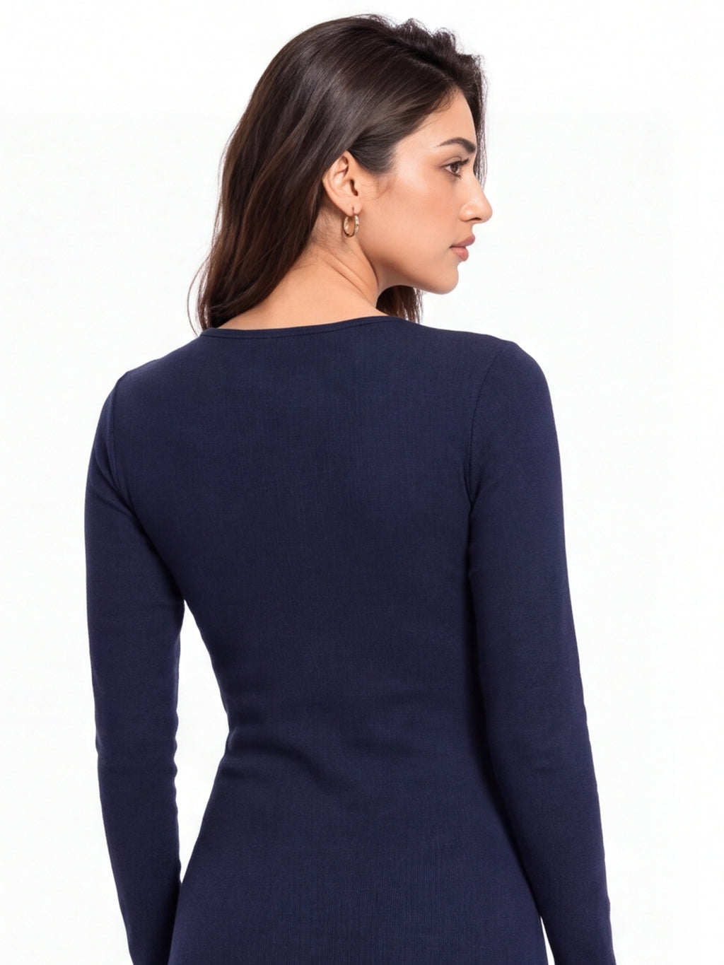 Ribbed Full Sleeve Front Button Dress