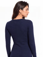 Ribbed Full Sleeve Front Button Dress