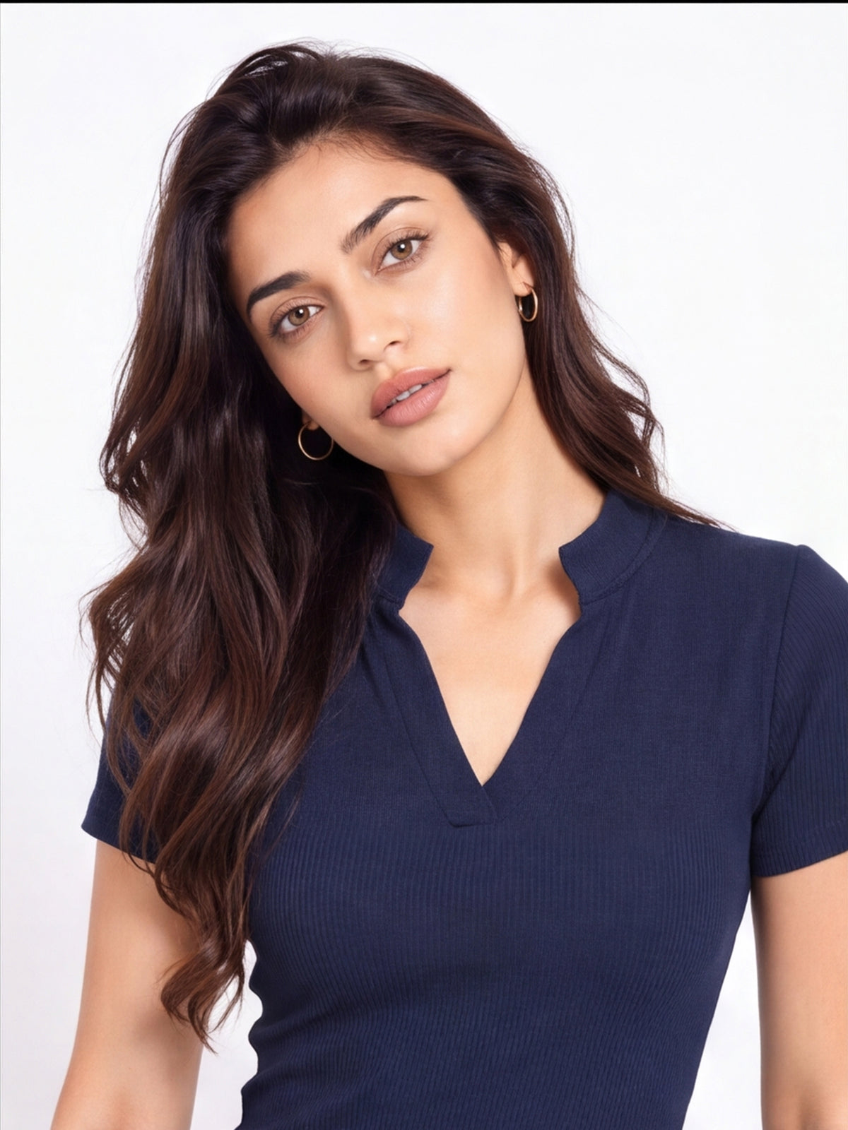 Ribbed V Neck Collar Dress